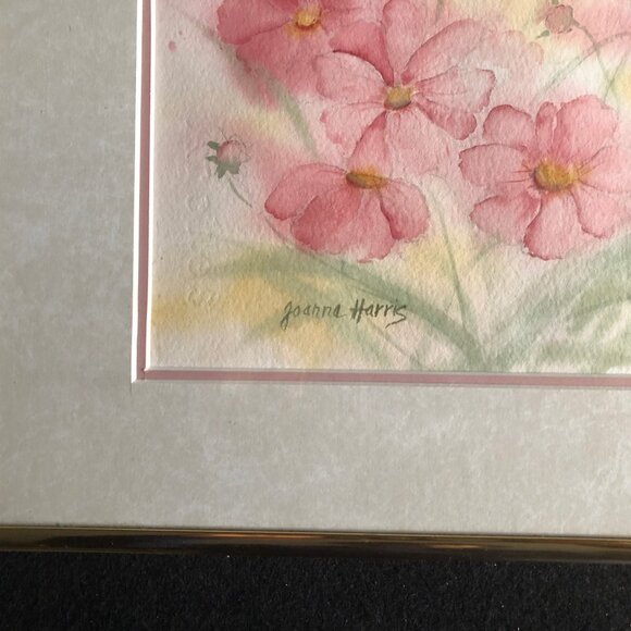 Joanne Harris water color painting pink flowers Nieleen metal frame wall decor - Picture 5 of 7